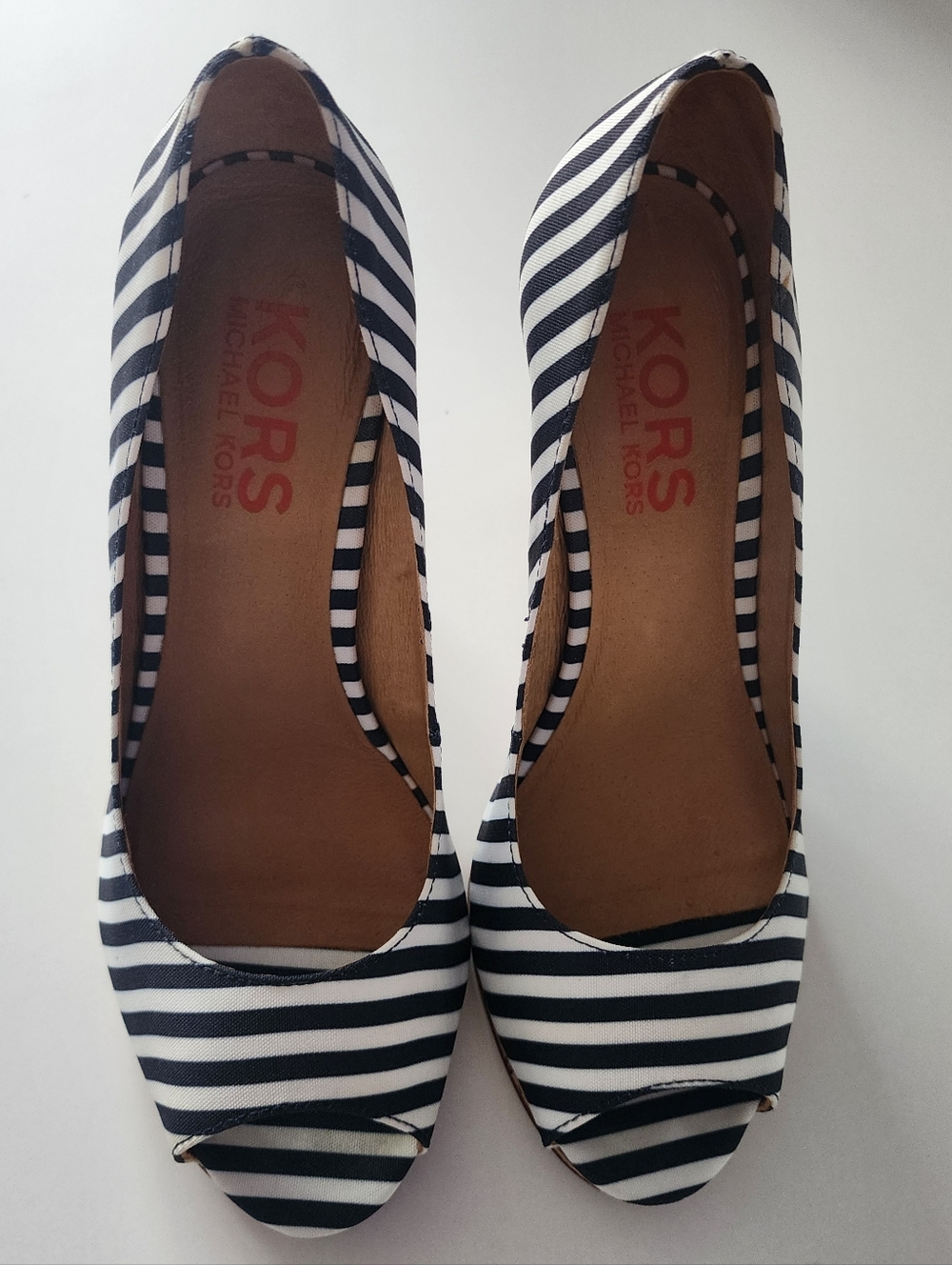 Kors Michael Kors Dubois Peep Toe Pump sz 7.5 Navy/White Cabana Stripe - Picture 5 of 13